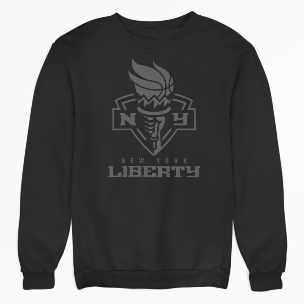 NEW York Liberty Tonal Big Logo Long Sleeve Fleece Crew Sweatshirt BLACKOUT